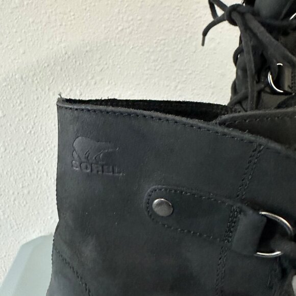 Sorel Joan Of Arctic Suede Wedge Lace Up Mid Calf Boots Size 8 Black Winter - Picture 2 of 13